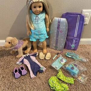 American Girl Doll Kailey and Accessories Set with Purple and Blue Outfits